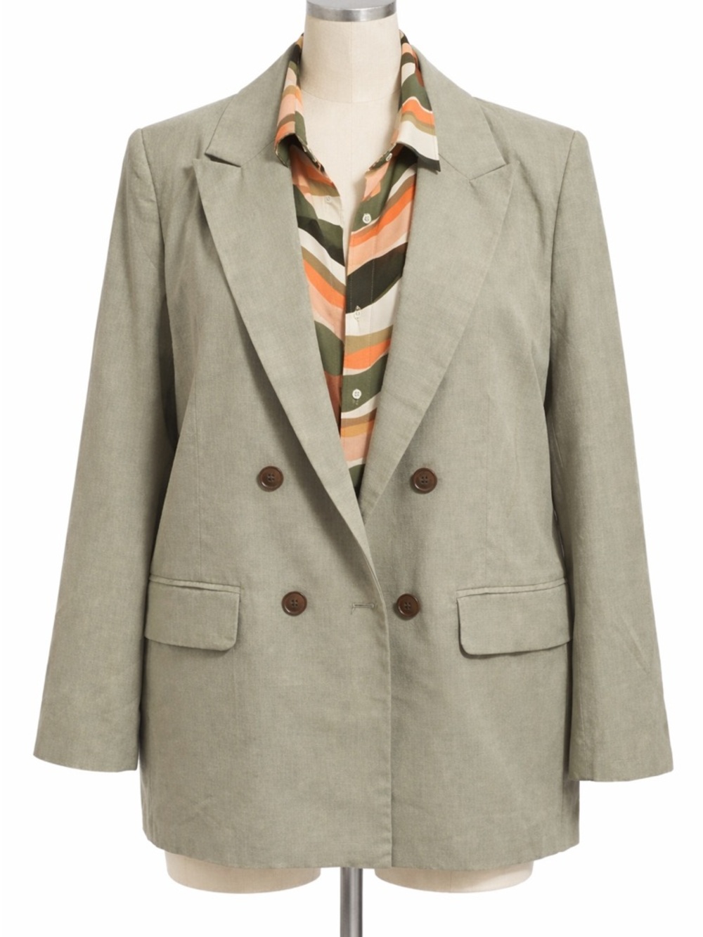 NWT Olive Green Double-Breasted Women's Linen Blazer
